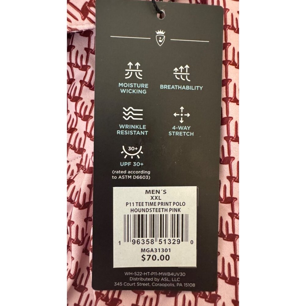 NWT Walter Hagen Men's XXL Houndstooth Pink Polo Shirt Golf Tee Time Print - Picture 5 of 16